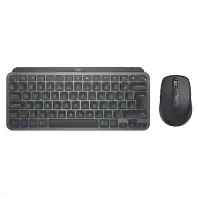Kit Logitech MX Keys Mini Combo for Business - Tastatura MX Keys Mini, White LED, Bluetooth, Layout US, Graphite + Mouse Optic MX Anywhere 3, Bluetooth, Graphite
