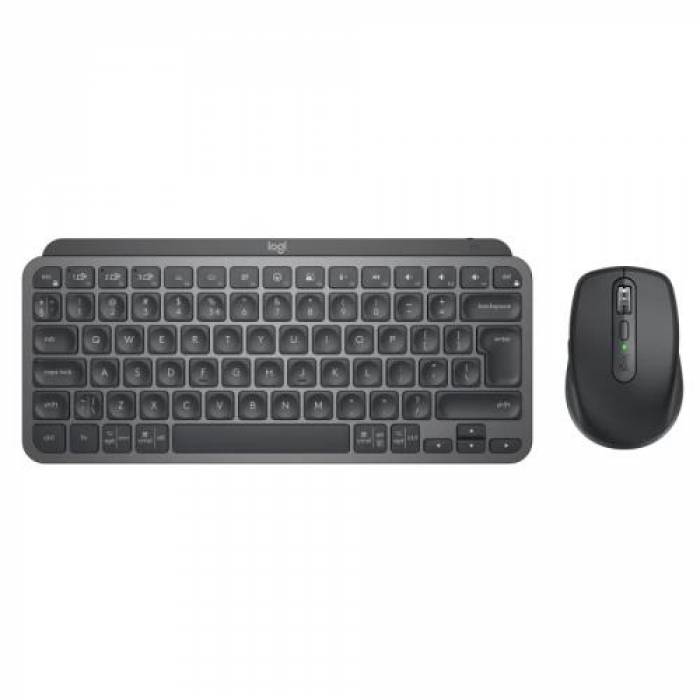 Kit Logitech MX Keys Mini Combo for Business - Tastatura MX Keys Mini, White LED, Bluetooth, Layout US, Graphite + Mouse Optic MX Anywhere 3, Bluetooth, Graphite
