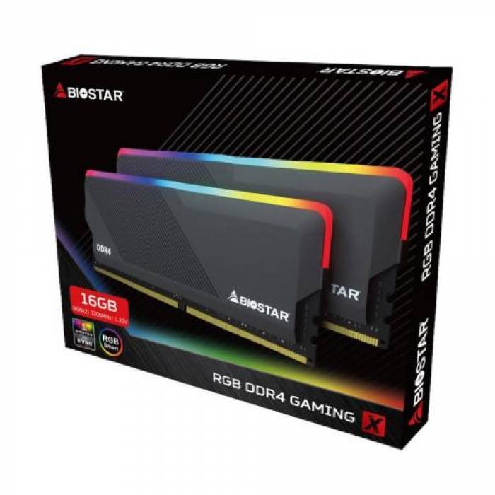 Kit Memorie Biostar Gaming X RGB 16GB, DDR4-3200MHz, CL18, Dual Channel