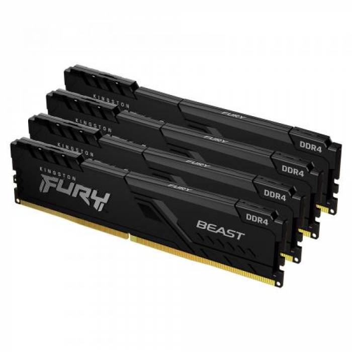 Kit memorie Kingston FURY Beast Black 16GB, DDR4-2666MHz, CL16, Quad Channel