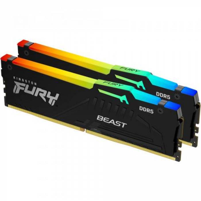 Kit Memorie Kingston FURY Beast RGB, 32GB, DDR5-4800MHz, CL38, Dual Channel