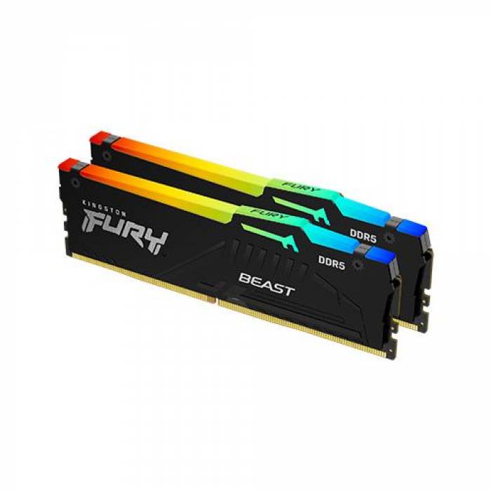 Kit Memorie Kingston Fury Beast RGB AMD EXPO, 16GB, DDR5-5200MHz, CL36, Dual Channel