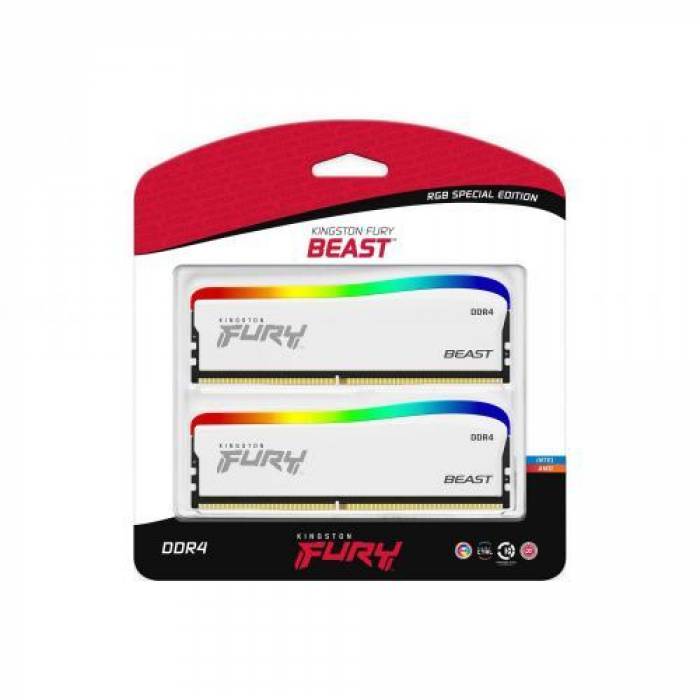 Kit Memorie Kingston Fury Beast RGB Special Edition White 16GB, DDR4-3600MHz, CL17, Dual Channel