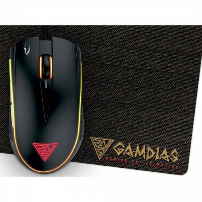 Kit Mouse Optic Gamdias Zeus E2, RGB LED, USB, Black + Mouse Pad Nyx E1, Black