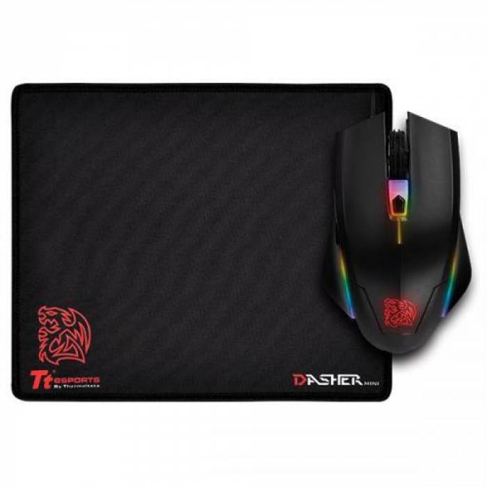 Kit Mouse Optic Thermaltake eSports Talon Elite, RGB LED, USB, Black + Mouse Pad Dasher Mini, Black