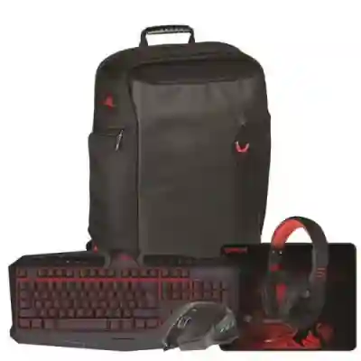 Kit Redragon Essentials S109 5 in 1, Tastatura Harpe, RGB LED, USB, Black + Mouse Optic M609 Phaser, USB, Black + Casti Redragon Garuda + Mouse Pad Redragon P016 Piscens + Rucsac Redragon GB-100