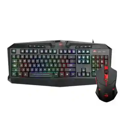 Kit Redragon Essentials - Tastatura, RGB LED, USB, Black + Mouse Optic, USB, Black-Red