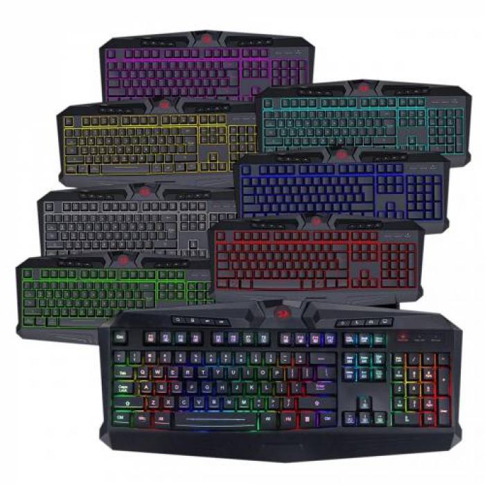 Kit Redragon Essentials - Tastatura, RGB LED, USB, Black + Mouse Optic, USB, Black-Red
