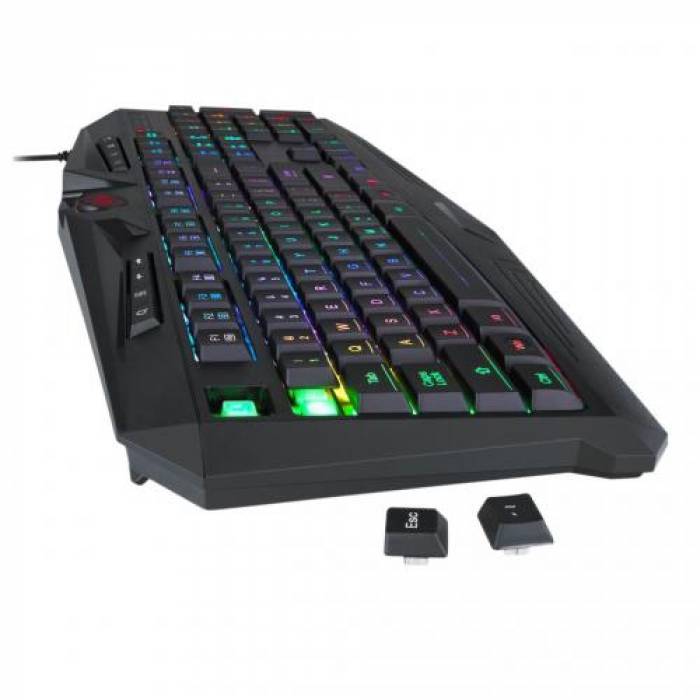 Kit Redragon Essentials - Tastatura, RGB LED, USB, Black + Mouse Optic, USB, Black-Red