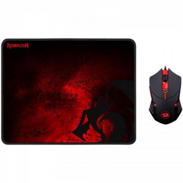 Kit Redragon M601-BA - Mouse Optic Centrophorus M601, USB, Black-Red + Mouse Pad, Black-Red