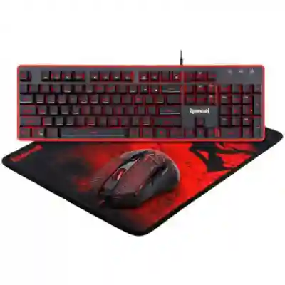 Kit Redragon S107 Essentials - Tastatura Dyaus, RGB LED, USB, Black + Mouse Optic, USB, Black + Mouse Pad, Black-Red