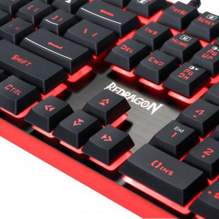 Kit Redragon S107 Essentials - Tastatura Dyaus, RGB LED, USB, Black + Mouse Optic, USB, Black + Mouse Pad, Black-Red