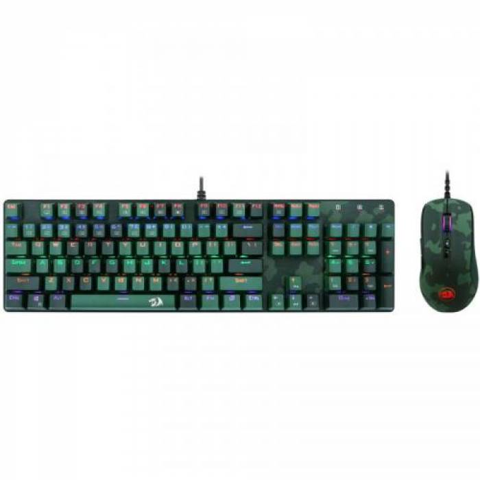 Kit Redragon S108 - Tastatura RGB LED, USB, Black + Mouse optic, RGB LED, USB, Multicolor