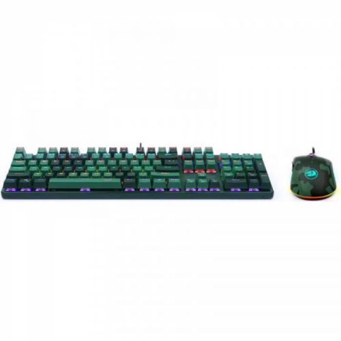 Kit Redragon S108 - Tastatura RGB LED, USB, Black + Mouse optic, RGB LED, USB, Multicolor