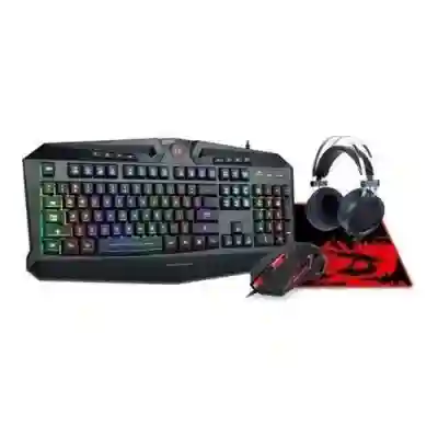 Kit Redragon S112 - Tastatura, USB, Black + Mouse Optic, USB, Black-Red + Casti cu microfon, USB, Black-Red + Mouse Pad, Black-Red