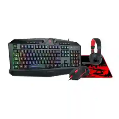 Kit Redragon - Tastatura, RGB LED, USB, Black + Mouse Optic, USB, Black + Casti Stereo, 3.5mm jack, Black-Red + Mouse Pad, Black-Red