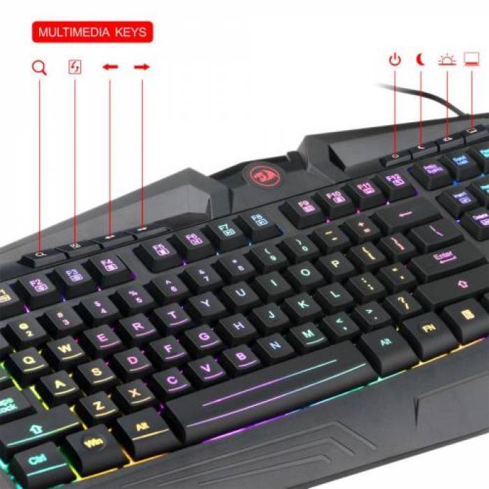 Kit Redragon - Tastatura, RGB LED, USB, Black + Mouse Optic, USB, Black + Casti Stereo, 3.5mm jack, Black-Red + Mouse Pad, Black-Red