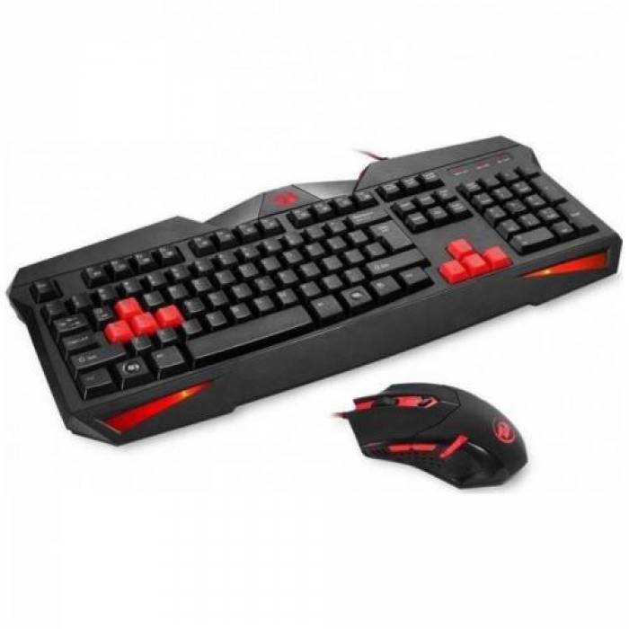Kit Redragon - Tastatura Vajra, USB, Black-Red + Mouse Centrophorus Optic, USB, Black-Red