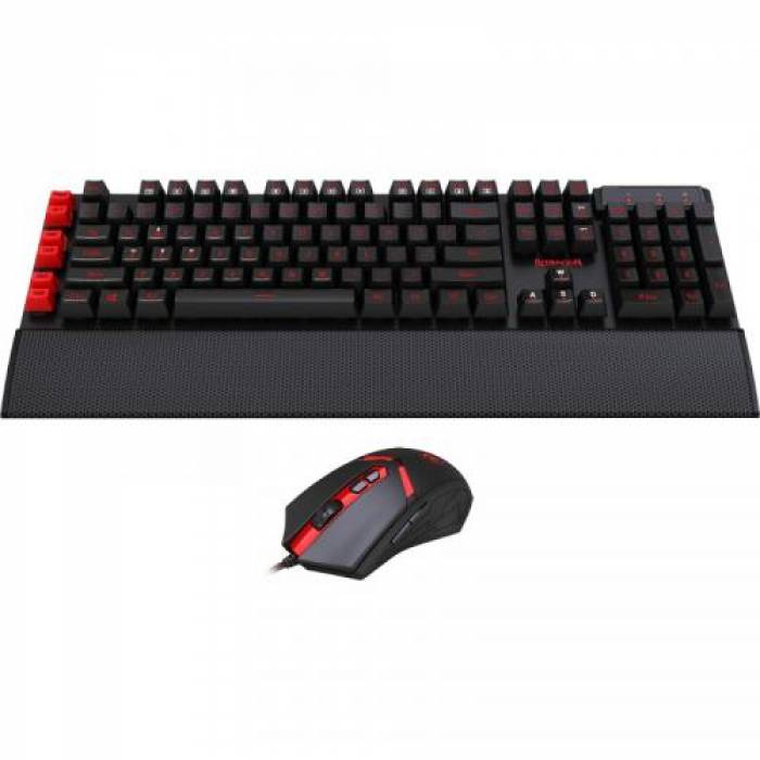 Kit Redragon - Tastatura Yaksa, RGB LED, USB, Black-Red + Mouse Nemeanlion, USB, Black-Red