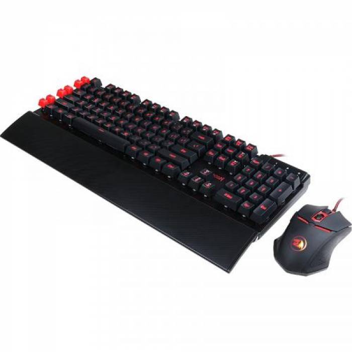 Kit Redragon - Tastatura Yaksa, RGB LED, USB, Black-Red + Mouse Nemeanlion, USB, Black-Red