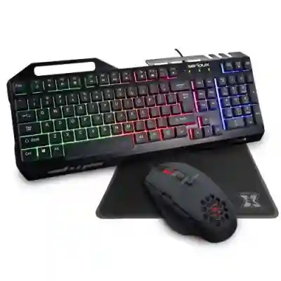 Kit Serioux Tobis - Tastatura, RGB LED, USB, Black + Mouse Optic, USB, Black + Mouse Pad, Black