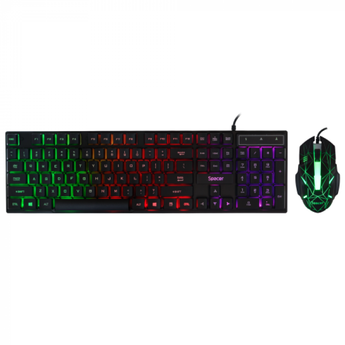 Kit Spacer SP-GK-01 - Tastatura RGB LED, USB, Black + Mouse optic, RGB LED, USB, Black