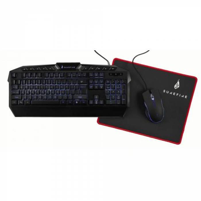 Kit Surefire by Verbatim Combo Set - Tastatura KingPin, RGB LED, USB, Black + Mouse Optic, RGB LED, USB, Black + Mouse Pad Silent Flight 320, Black