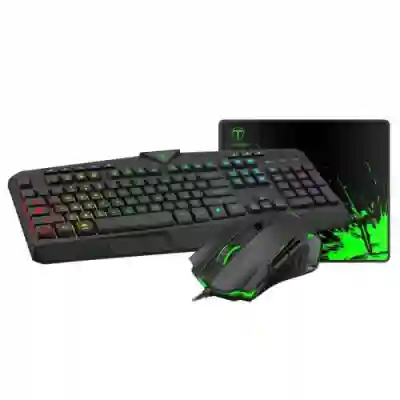 Kit T-Dagger 3 in 1- Tastatura, RGB LED, USB, Black + Mouse Optic, LED, USB, Black + Mouse Pad Lava M, Black