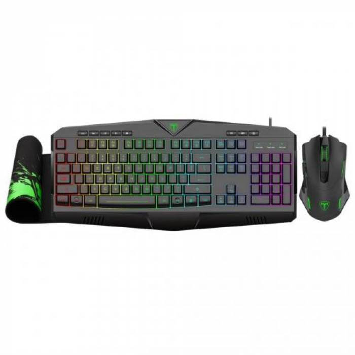 Kit T-Dagger 3 in 1- Tastatura, RGB LED, USB, Black + Mouse Optic, LED, USB, Black + Mouse Pad Lava M, Black