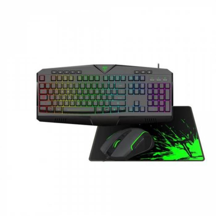 Kit T-Dagger 3 in 1- Tastatura, RGB LED, USB, Black + Mouse Optic, LED, USB, Black + Mouse Pad Lava M, Black