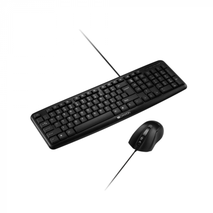 Kit Tastatura Canyon SET-1, USB, Black + Mouse Optic, USB, Black