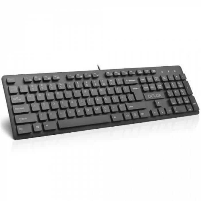 Kit Tastatura Delux KA150U, USB, Black + Mouse optic, USB, Black-Green