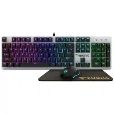 Kit Tastatura Gamdias Hermes E1C RGB LED, USB, Silver + Mouse Optic Gamdias RGB LED, USB, Black + Mouse Pad Gamdias Nyx E1, Black