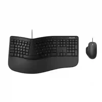 Kit Tastatura Microsoft Ergonomic, USB, Black + Mouse Microsoft Ergonomic, USB, Black