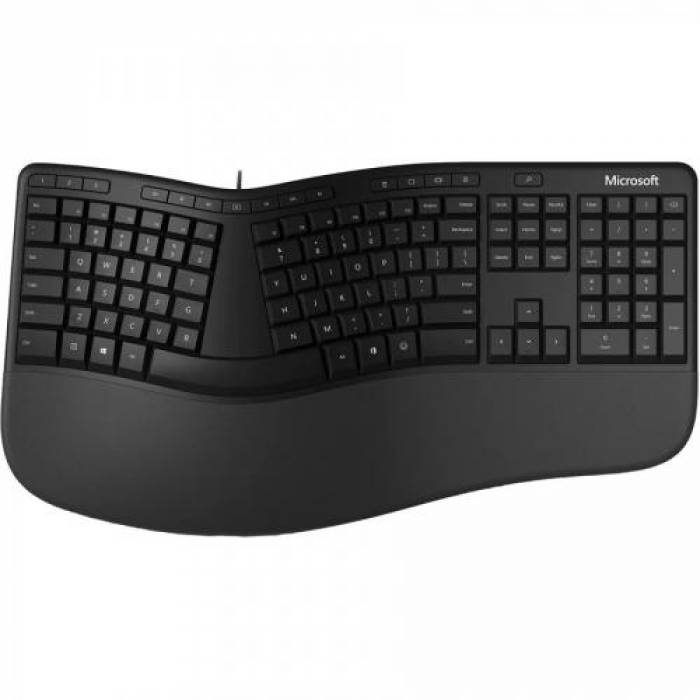 Kit Tastatura Microsoft Ergonomic, USB, Black + Mouse Microsoft Ergonomic, USB, Black
