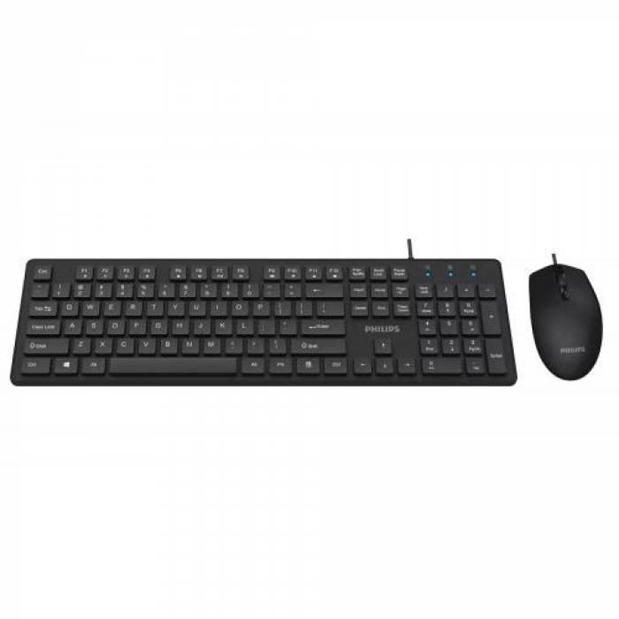 Kit Tastatura Philips SPT6264, USB, Black + Mouse Optic, USB, Black