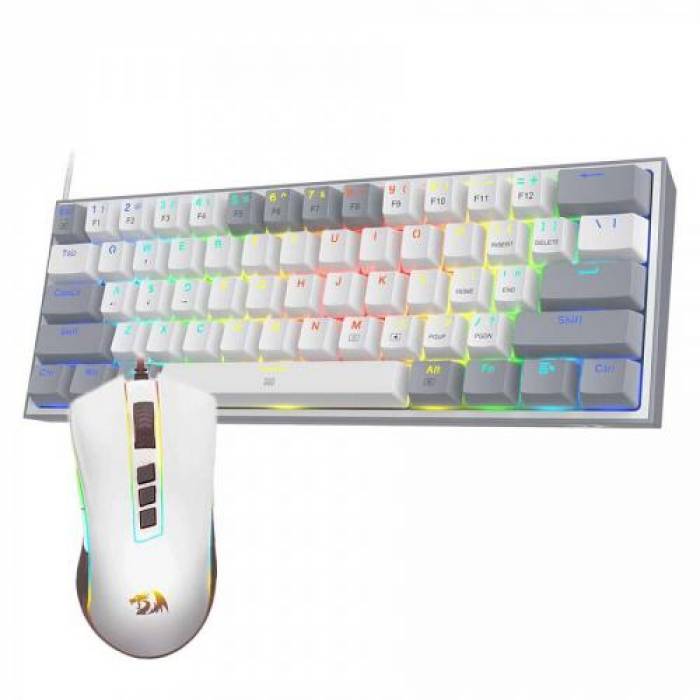 Kit Tastatura Redragon Dynamic Duo, USB, White-Grey + Mouse Optic, USB, Black-White