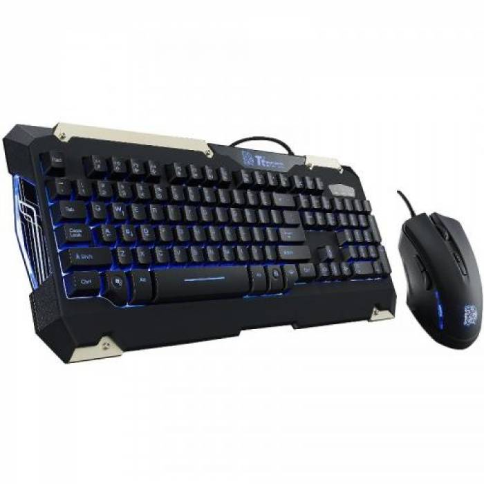 Kit Thermaltake eSPORTS Commander - Tastatura, Blue LED, USB, Black + Mouse Optic, USB, Black