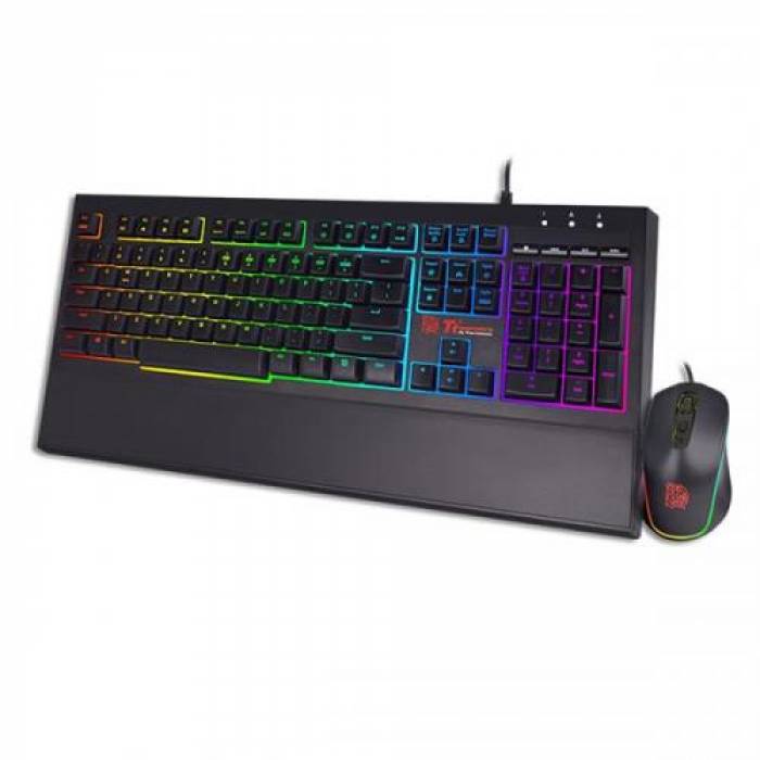 Kit Thermaltake Tt eSPORTS Challenger Elite - Tastatura, RGB LED, USB, Black + Mouse Optic, USB, Black