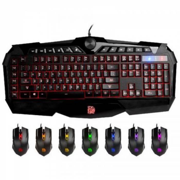 Kit Thermaltake Tt eSPORTS Challenger Prime - Tastatura RGB LED, USB, Black + Mouse Optic, USB, Black