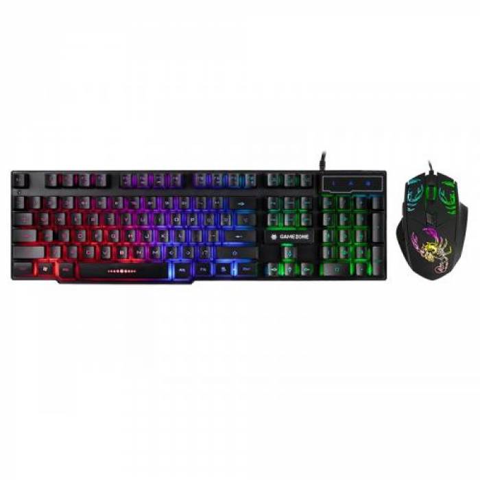 Kit Tracer GameZone Stir - Tastatura RGB LED, USB, Black + Mouse Optic RGB LED, USB, Black