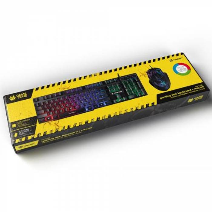 Kit Tracer GameZone Stir - Tastatura RGB LED, USB, Black + Mouse Optic RGB LED, USB, Black