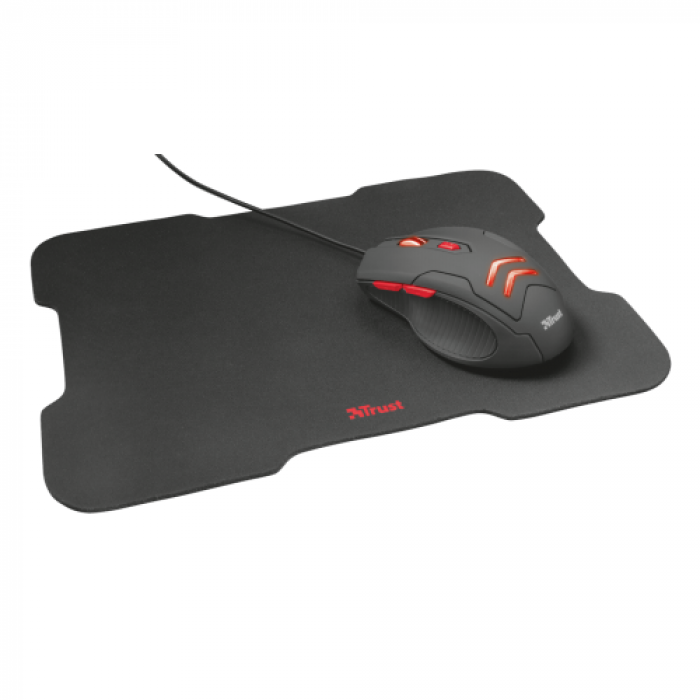 Kit Trust Ziva 4-in-1 Gaming Bundle -  Tastatura, RGB LED, USB, Black + Mouse Optic, RGB LED, USB, Black + Casti cu microfon, 3.5mm jack, Black-Red + Mouse Pad, Black