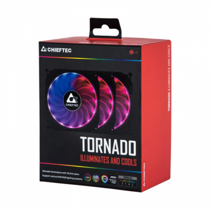 Kit Ventilatoare Chieftec CF-3012-RGB Three Fan RGB, 120mm, 3 bucati