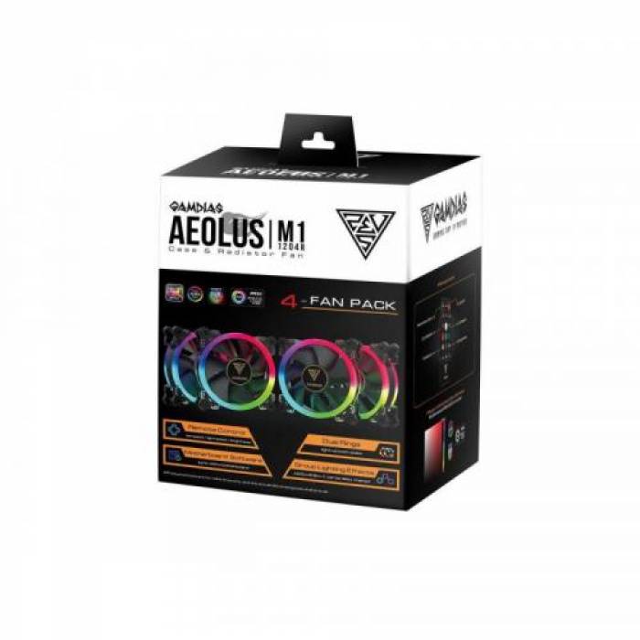 Kit Ventilatoare Gamdias Aeolus M1 1204R RGB LED, 120mm, 4 bucati