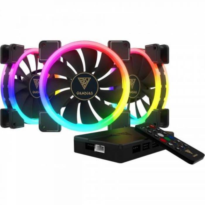 Kit Ventilatoare Gamdias Aeolus M1 1403R RGB, 140mm, 3 bucati