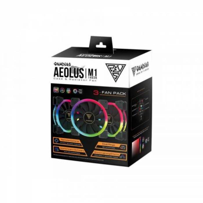 Kit Ventilatoare Gamdias Aeolus M1 1403R RGB, 140mm, 3 bucati