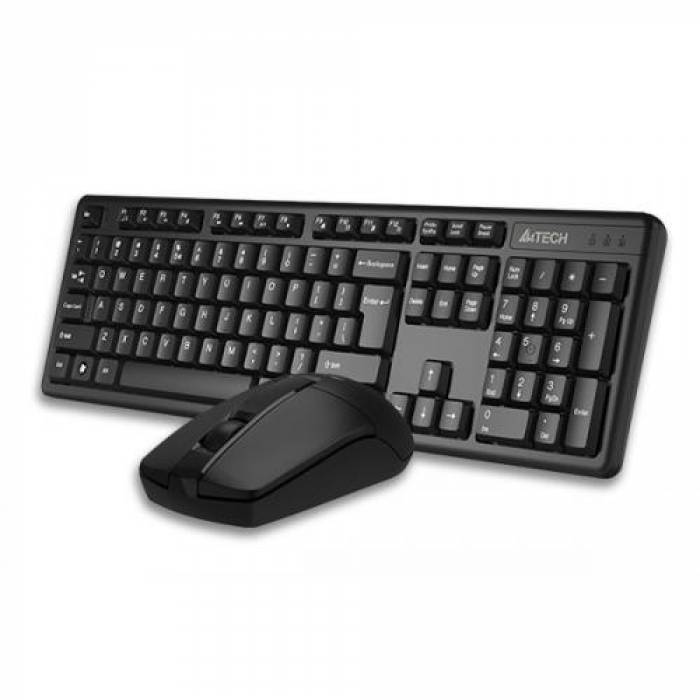 Kit Wireless A4tech 3330N - Tastatura, USB, Black + Mouse Optic, USB, Black