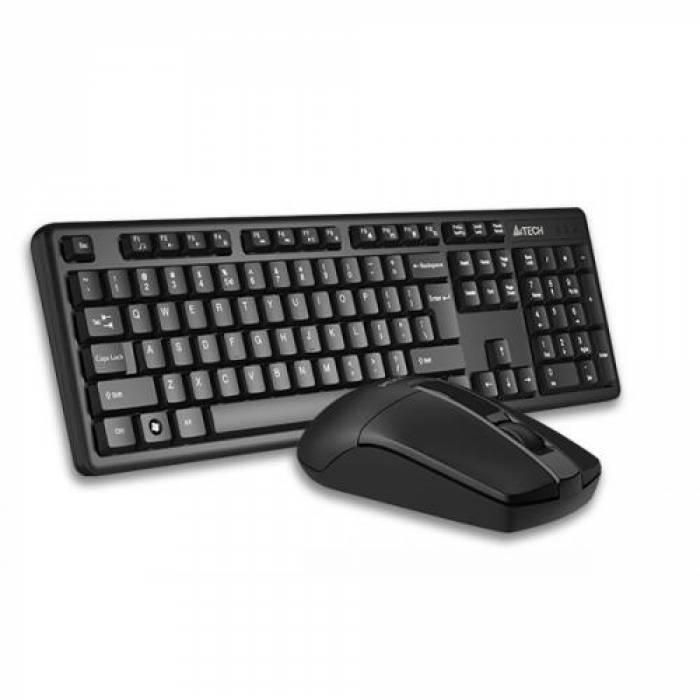 Kit Wireless A4tech 3330N - Tastatura, USB, Black + Mouse Optic, USB, Black