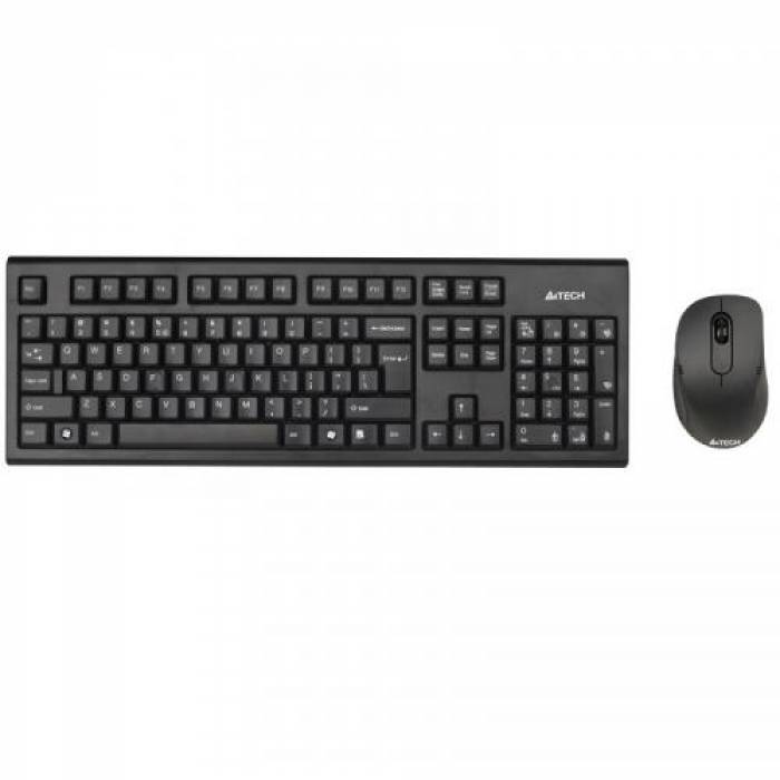 Kit Wireless A4Tech 7100N - Tastatura, USB, Black + Mouse V-Track, USB, Black